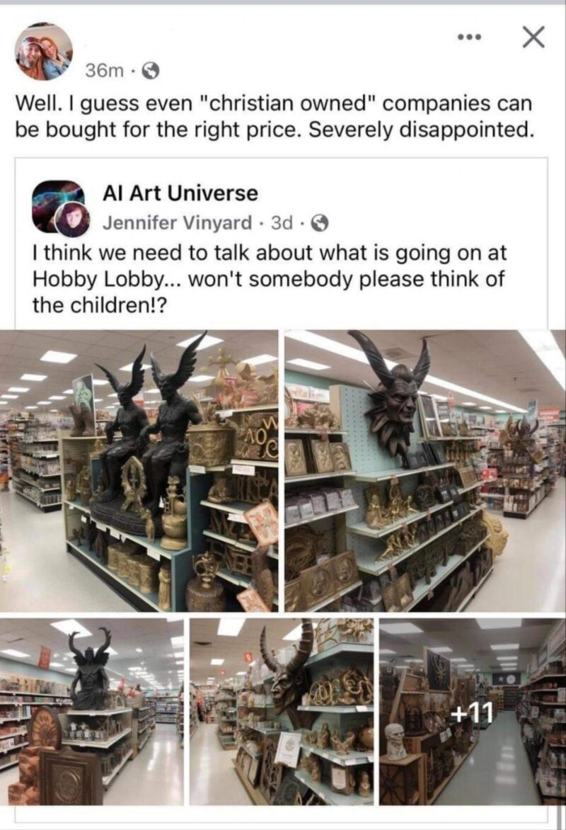 Satanist posts fake AI images of demonic displays at Hobby Lobby